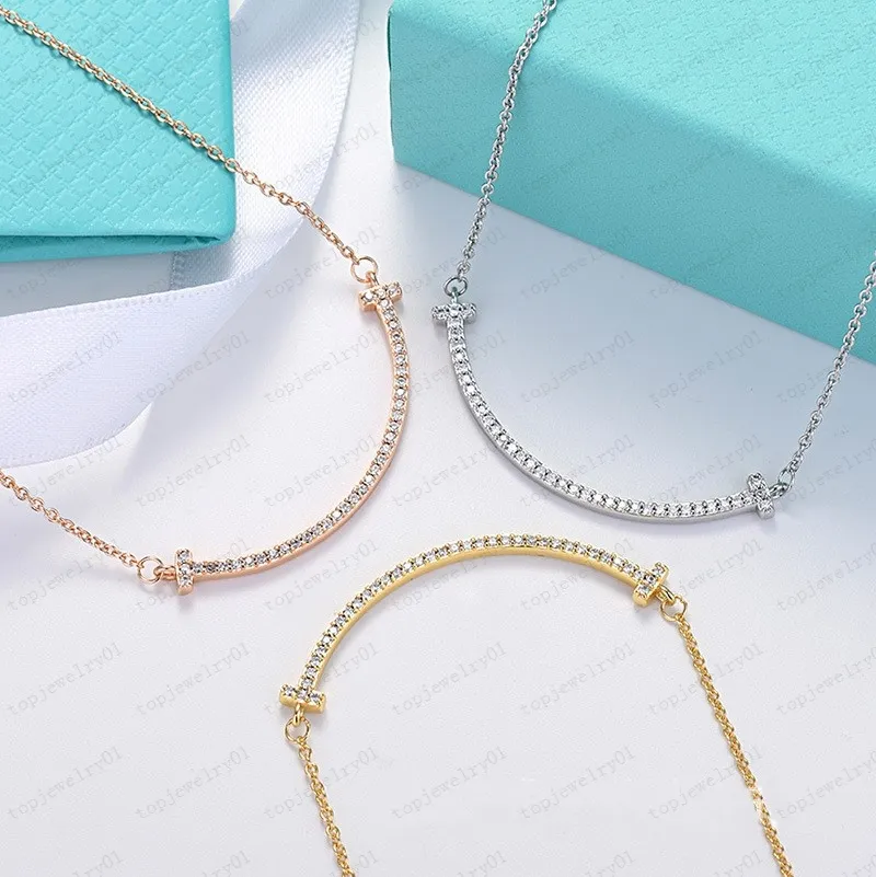 

tiffany Luxury smile necklace women stainless steel couple large diamond pendant designer neck jewelry Christmas gift women accessories wholesale with box