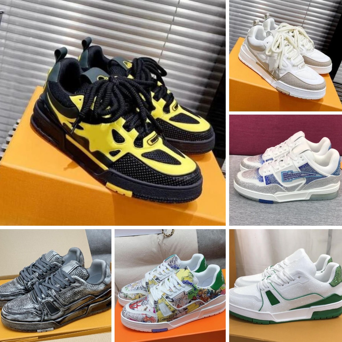 

Trainer Sneaker Designer Shoe Men Women Casual Shoes Embossed Leather Sneakers Lace Up Platform Sole White Pink Black Green Yellow Size 35-46, Colour 7