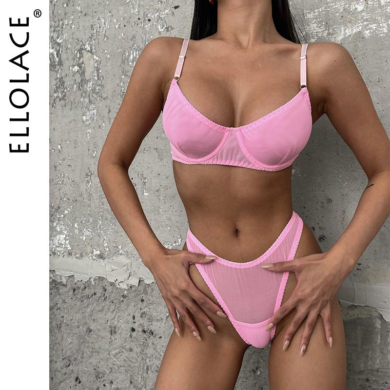 

Bras Sets Ellolace Macarons Lingerie Sexy Seamless Underwear Set Women 2 Piece Bra Kit Push Up Lace Intimate Outfits Sensual Exotic, Lavender