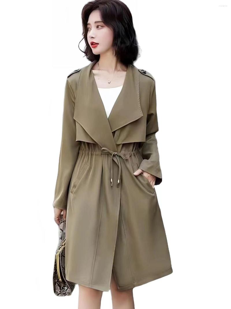 

Women's Trench Coats Spring Autumn Casual Windbreaker Women's Medium Length 2023 Female Clothing Solid England Style Tops, Black