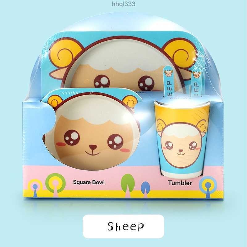 

Xf87 H4o5 Dinnerware Sets 5pcs/set Cartoon Dish Tableware Children Feeding Dishes Kids Baby Natural Bamboo Fiber with Bowl Fork Cup Spoon Plate