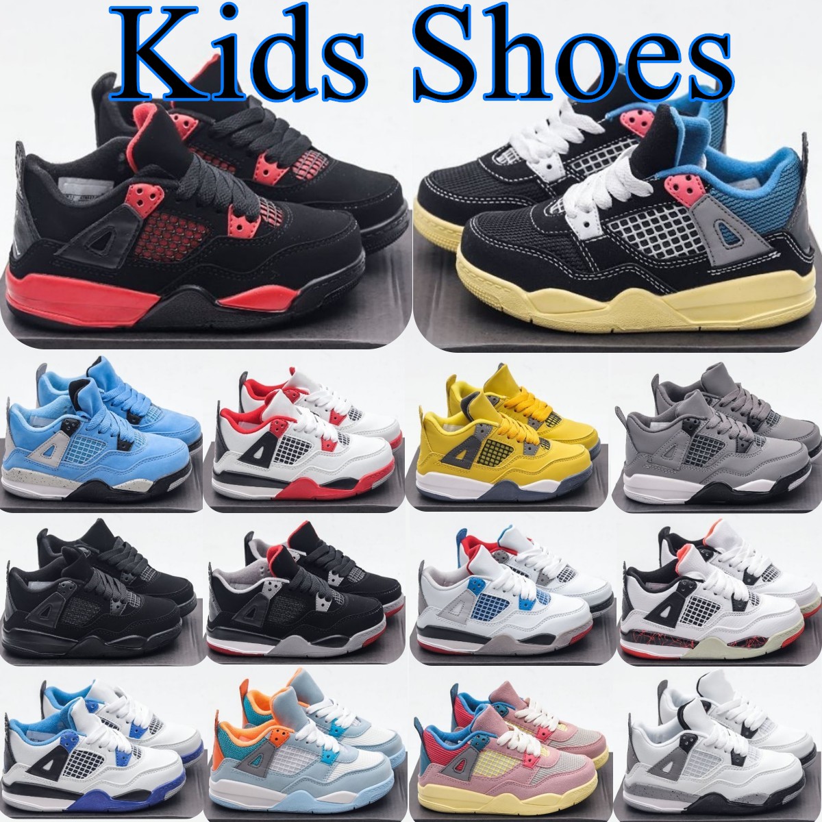 

Toddlers Jumpman 4s 4 kids shoes Children boys girls basketball shoe grey black sneaker military blue kid youth trainers eur 22-35