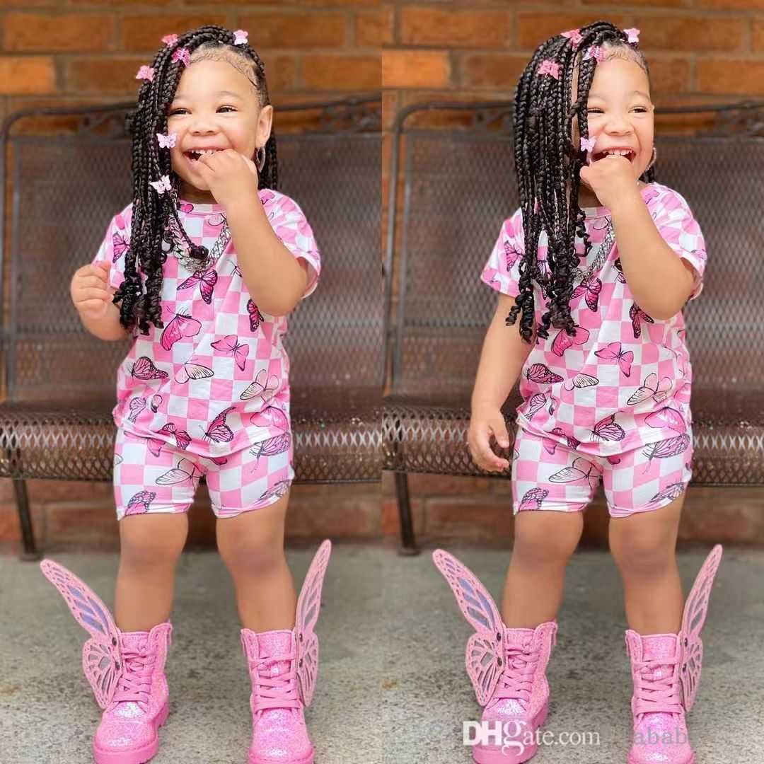 

Kids Designer Clothing Sets T-shirt Pink Letter Printed Short Summer Tracksuit Childrens Treasures And Girls Cotton Two Piece Set