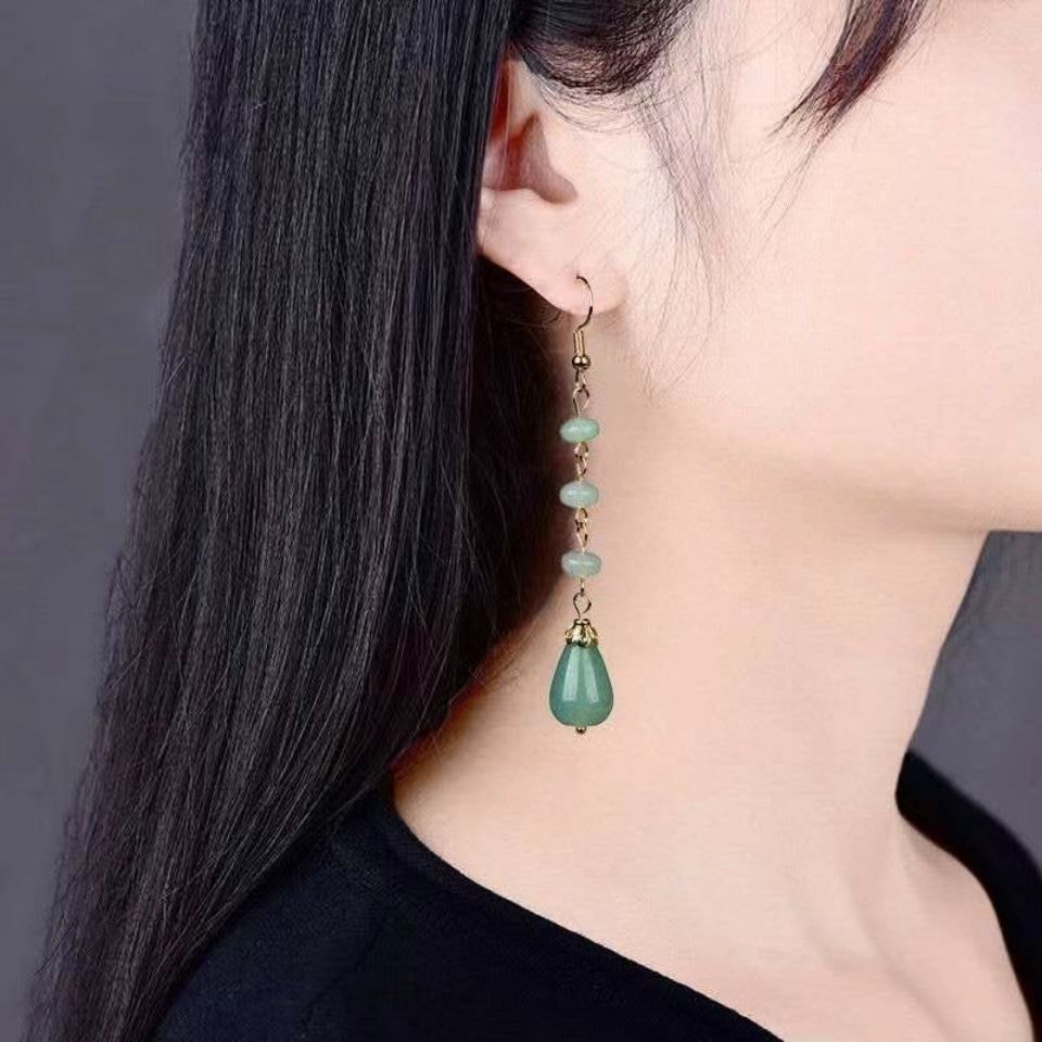 

Ear hook earrings, retro chalcedony, female ear hole free ear clip, tassel style earrings, Korean version, fashion trend
