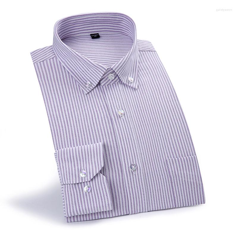 

Men's Casual Shirts Men Shirt Cotton Stripes Purple Work Office Spring Summer Long Sleeve Y-19