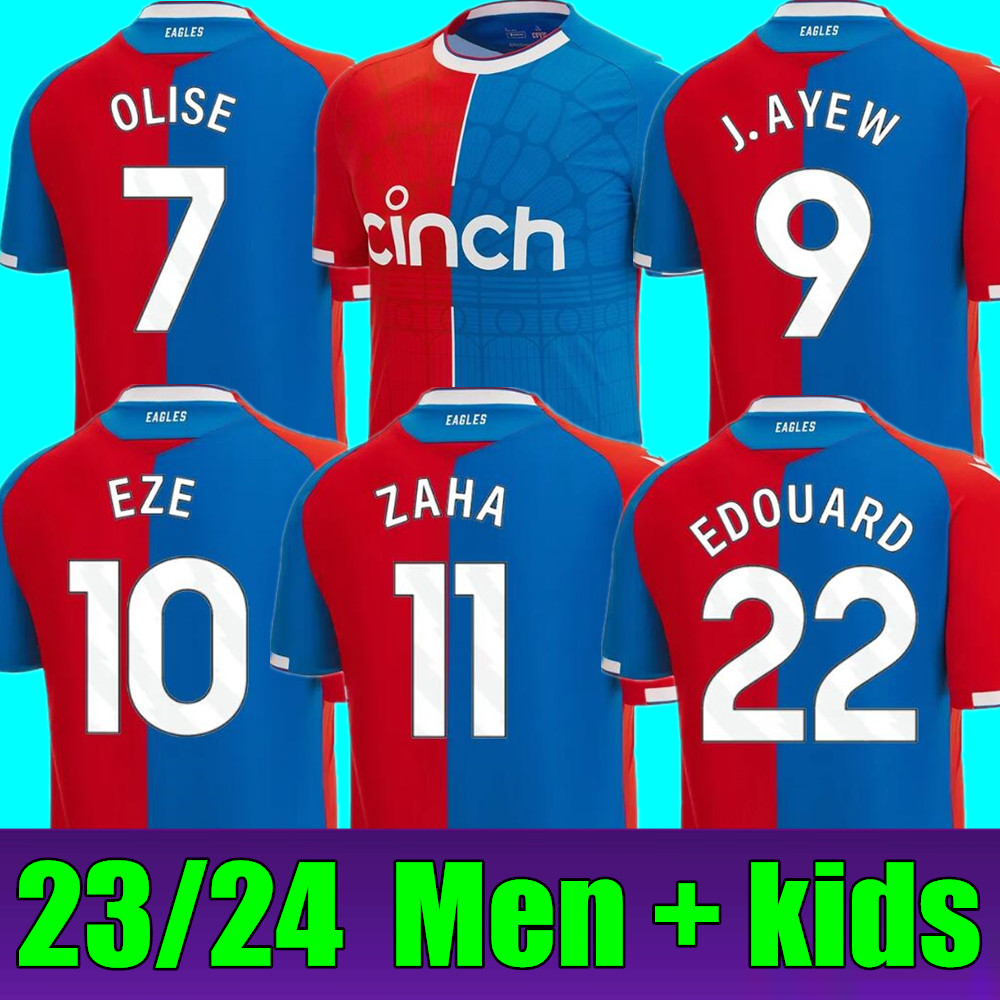

CRyStAl PaLaCe Soccer Jerseys 23 24 Home Red Blue 2023 2024 EagLeS Football Shirts Kids Kit Men's Top Uniforms ZAHA J. AYEW OLISE CPFC HUGHES MATETA SCHLUPP GALLAGHER, Home+league patch