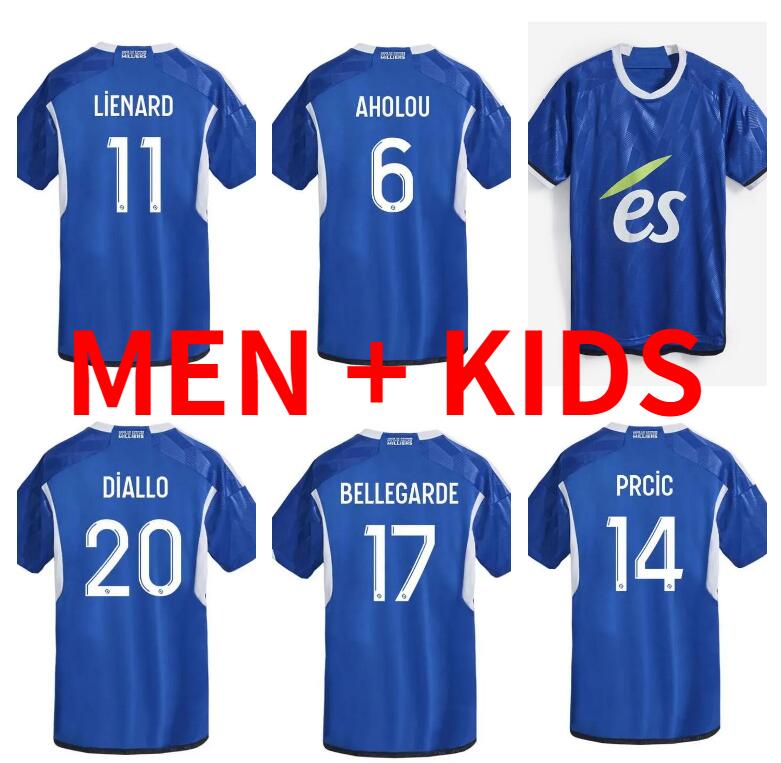 

men kids kit 23 24 RC Strasbourg Alsace soccer jerseys home blue 2023 2024 AHOLOU THOMASSON LiEnard Diallo DJIKU AJORQUE Gameiro football shirts