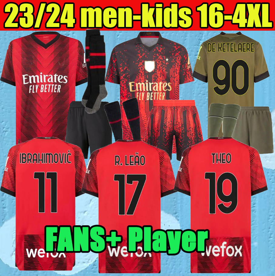 

22 23 IBRAHIMOVIC GIROUD Soccer Jerseys 2023 2024 THEO BRAHIM TONALI ROMAGNOLI R.LEAO S.CASTILLEJO KESSIE SAELEMAEKERS Football Shirt AC MILANS uniform Men kids kit, Player