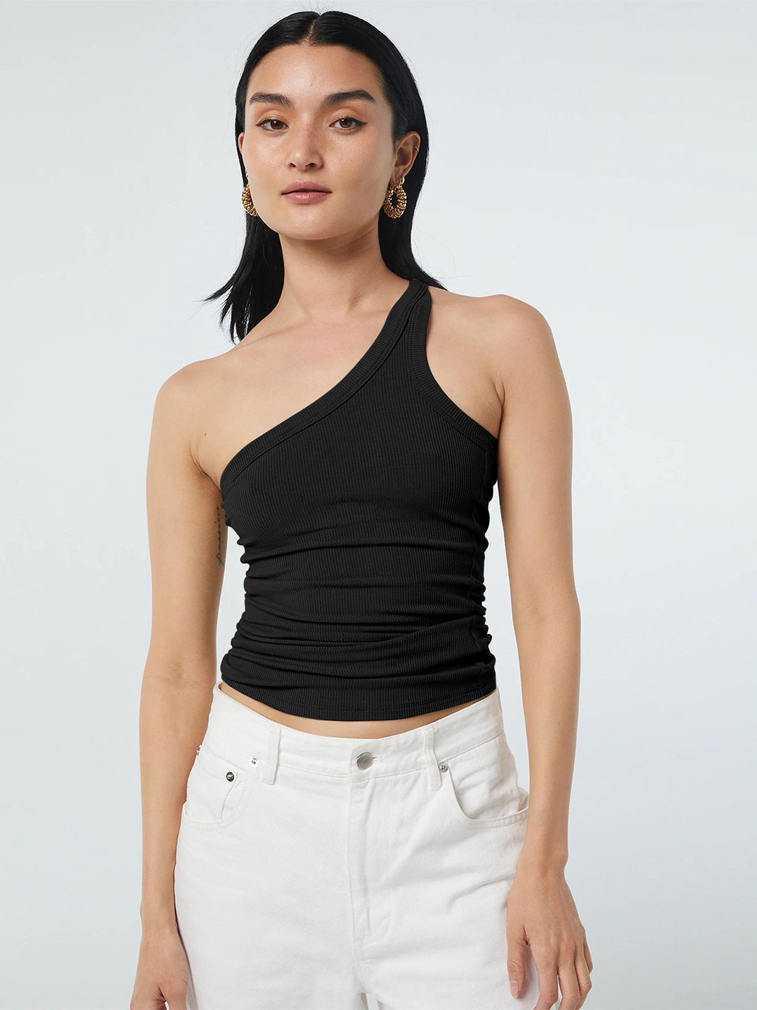 

Summer hot selling womens knitted tanks top one-shoulder sexy sleeveless garments casual T-shirts solid color outwearing bottoming shirts undershirts for girls, Apricot