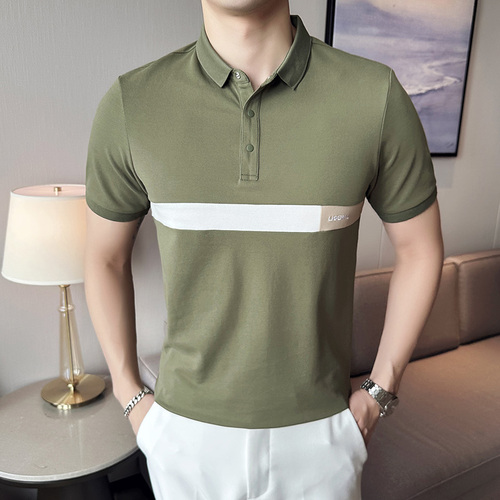 

Polos Summer Men Polo Shirts with Short Sleeve Knitwear Turn Down Collar Casual Knit Solid Top Fashion Tees Shirt Male Clothing 1ZRUW, Black