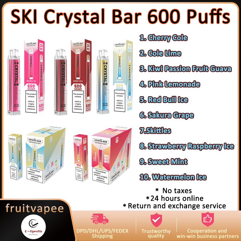 

Original SKI Crystal Bar 600 Puff E Cigarettes 20mg Disposable Vape Pen 500mAh Battery 2% Capacity 2.6ml VS Sky Ske