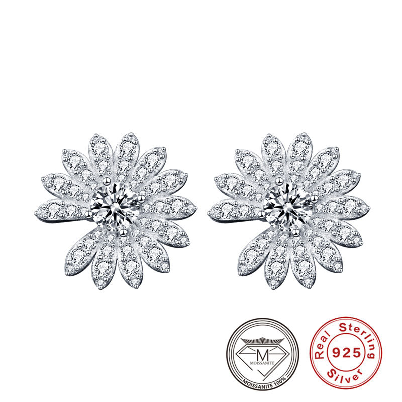 

Trendy Little Daisies Moissanite Earrings 925 Sterling Silver Flower Ear Studs Jewelry for Women