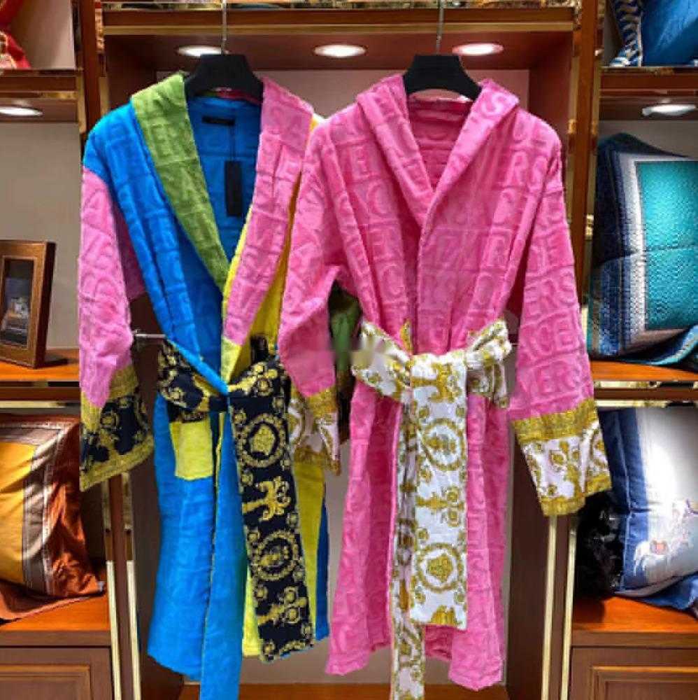 Velvet bathrobe robe Designers baroque Fashion pajamas Mens Women Letter jacquard printing Barocco print sleeves Shawl collar Pocket belt 100% co-image-872575143