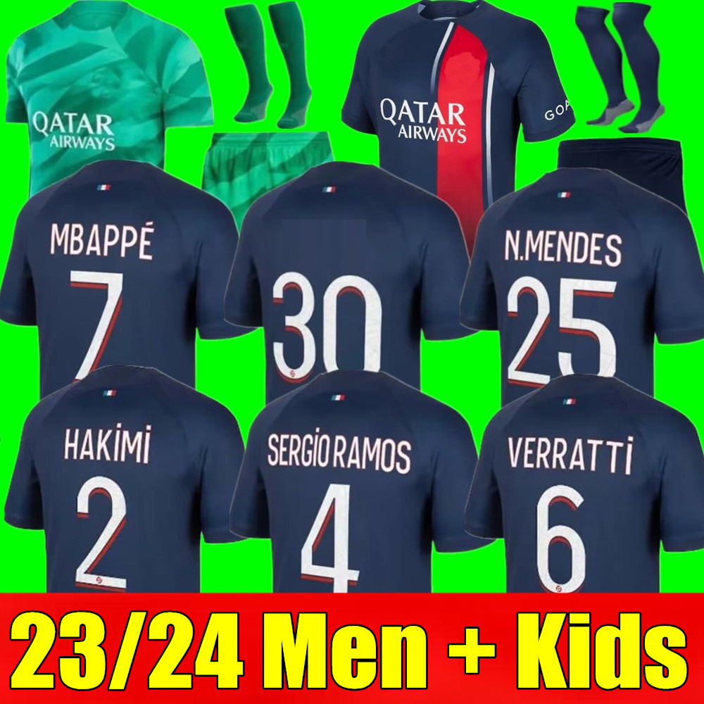 

New 23 24 MBAPPE HAKIMI soccer jerseys Vitinha Paris N.Mendes Maillots de football 2023 2024 MARQUINHOS VERRATTI psgs Men Women kids kit shirt uniforms Fabian Sanches, 22/23 adult home+league patch