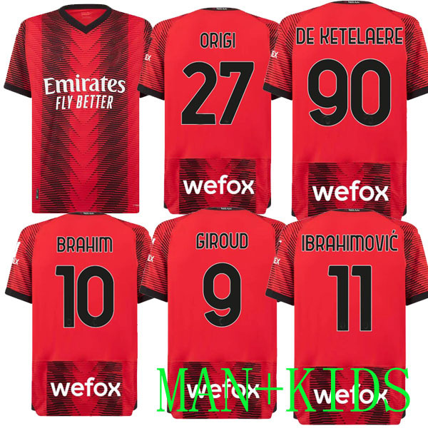 

GIROUD IBRAHIMOVIC 23 24 home Soccer jerseys TOMORI ORIGI R.LEAO LAZETIC KALULU 2023 2024 TONALI A.REBIC theo brahim Men kids set Ac Milans Top football shirt maglia, 2022 away