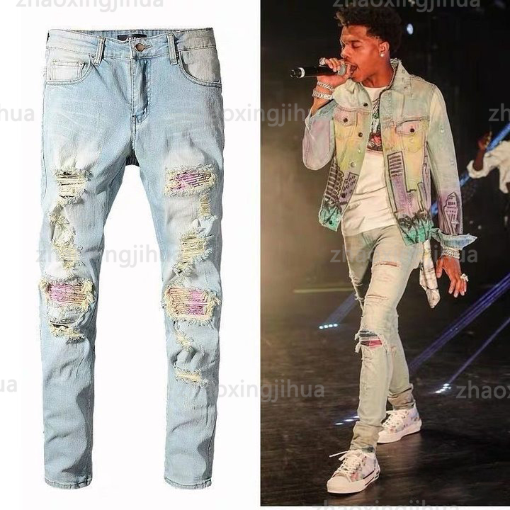 

Designer mens jeans No Rips Skinny Amirri jeans for Men Ripped Mens Pants with Holes Denim Man shirt Straight Leg Slim Fit Zipper amari Hip Hop Bikers Motorcycle, 30