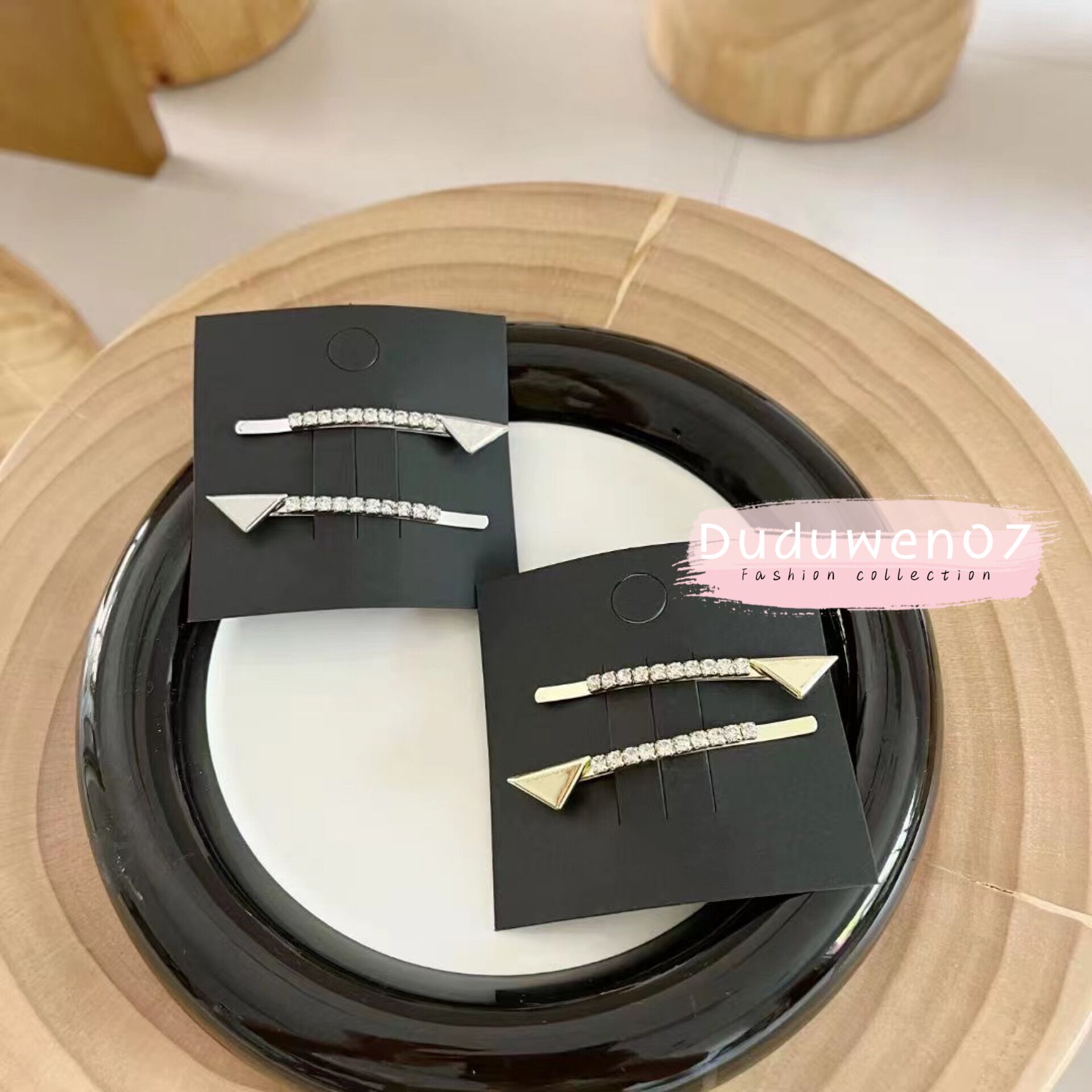 MetalHair Clips backside Triangle Stone Bobby Pin Fashion stone Hairpin Accessories P letter collection-image-872485643