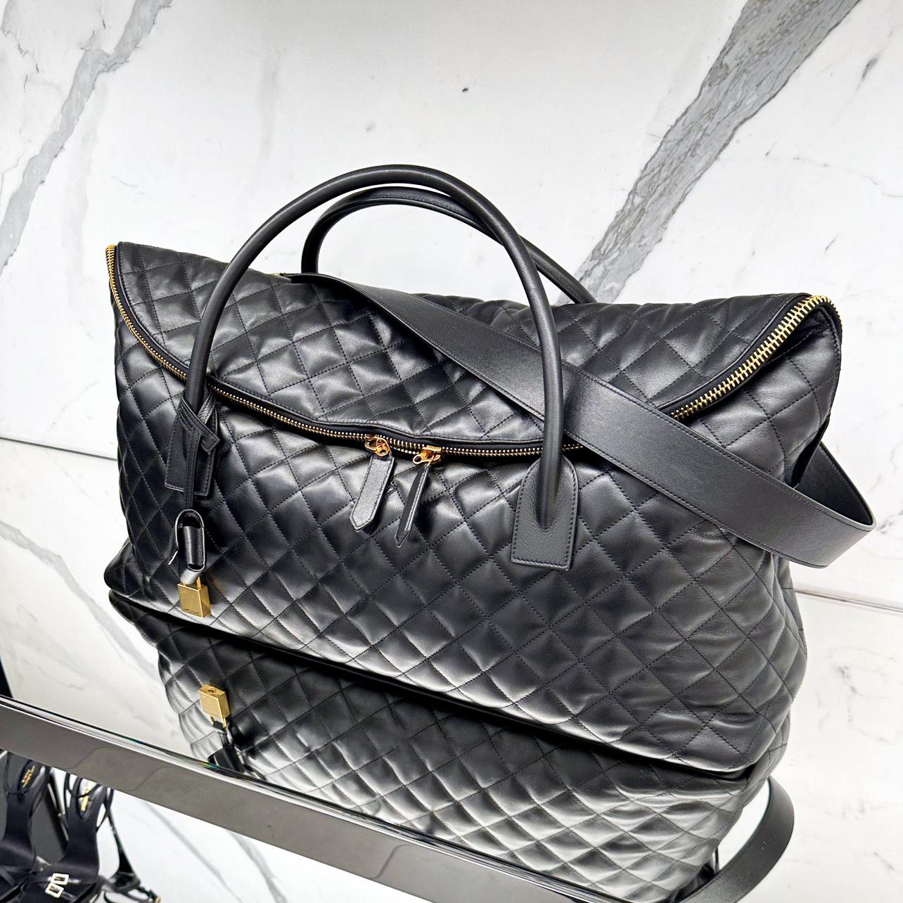 

sport vacation large Tote bag Genuine leather fashion es quilted duffle bag womens travel mens Cross Body luggage top handle lady handbags Clutch hand Shoulder bags, Black