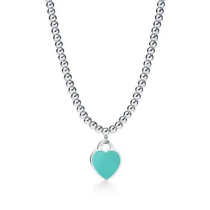 

Design 925 Sterling Silver Beads Necklaces For Women Jewelry With Pink Blue Red Black Color Enamel Heart Necklace Wholesale Y220314 tiffanys