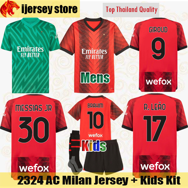 

23 24 AC Soccer Jerseys IBRAHIMOVIC MILANs 2023 2024 BRAHIM GIROUD TONALI Maglia REBIC LEAO THEO MESSIAS JR Football Shirt MAIGNAN Goalkeeper Mens Jersey Kids Kit, 2324 home
