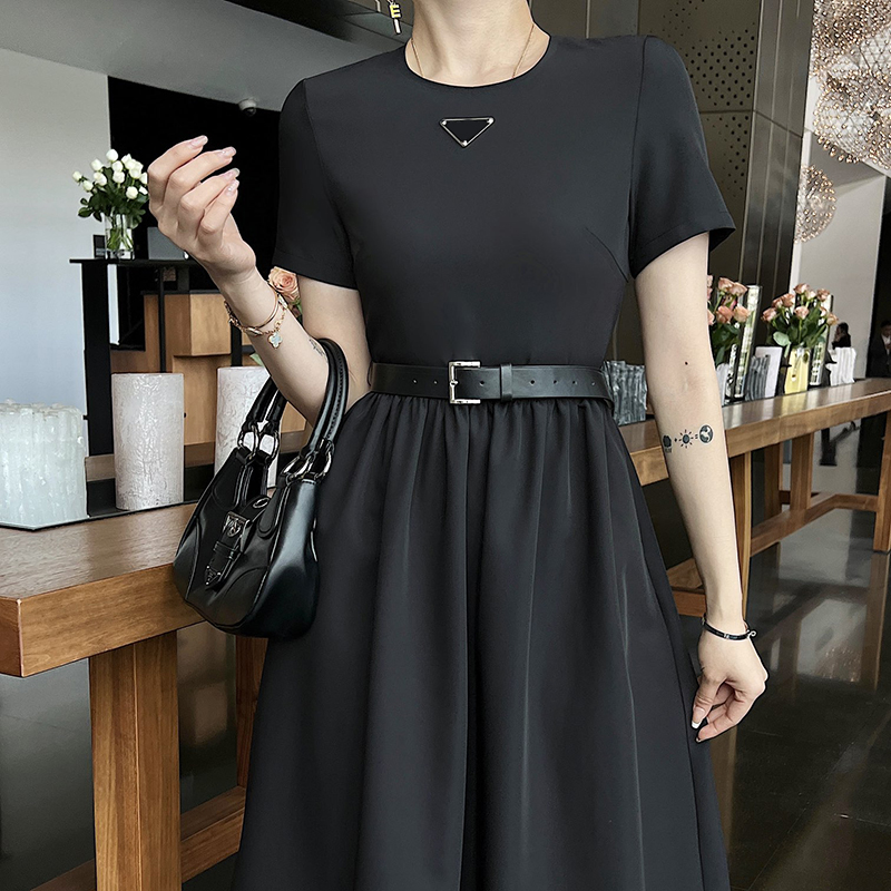 

Summer Crew Neck Dress Female Designer Belt Dresses Street Style Personality Girls Skirts Brand Shirt Dresses Clothing, White