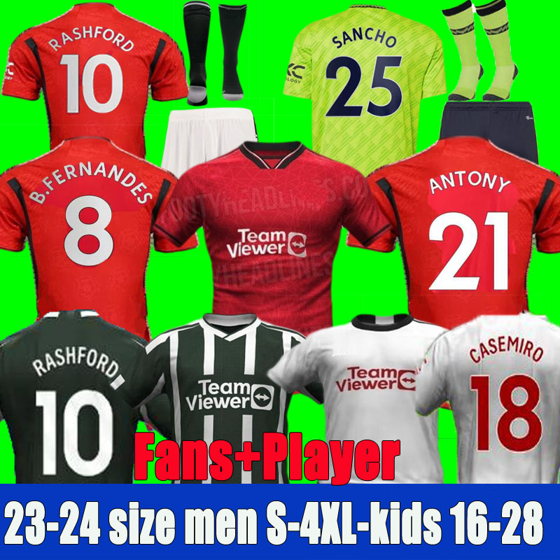 

new 22 23 24 ANTONY CASEMIRO MARTINEZ ERIKSEN soccer jerseys RASHFORD 2023 2024 SANCHO B. FERNANDES FRED MANCHESTERS MANS UTDS football shirt Men kids kit set Uniforms, 22/23 fans away