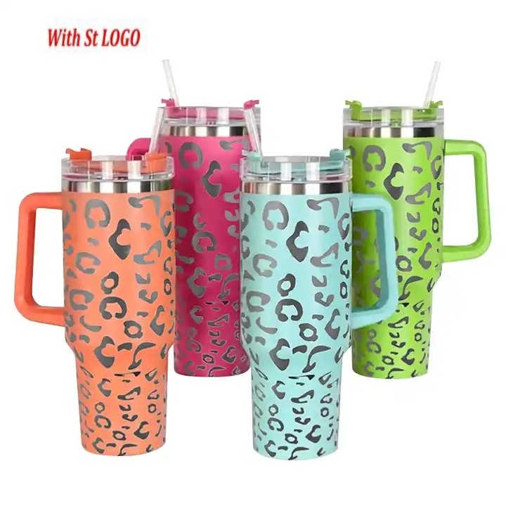

Leopard 40oz Stainless Steel Tumbler with Logo Handle Lid Straw Big Capacity Beer Mug Water Bottle Outdoor Camping Cup Vacuum Insulated Drinking Cups ss0112, Pink