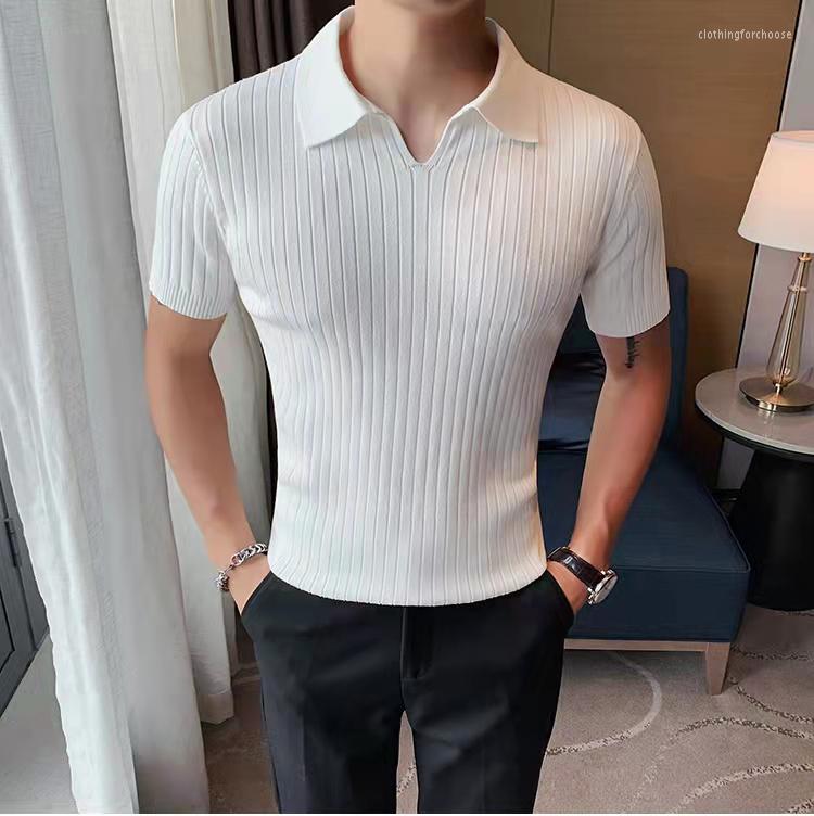 

Men's Polos Summer Men Polo Shirts with Short Sleeve Knitwear Turn Down Collar Casual Knit Solid Top Fashion Tees Shirt Male Clothing 1NJNP, Yellow