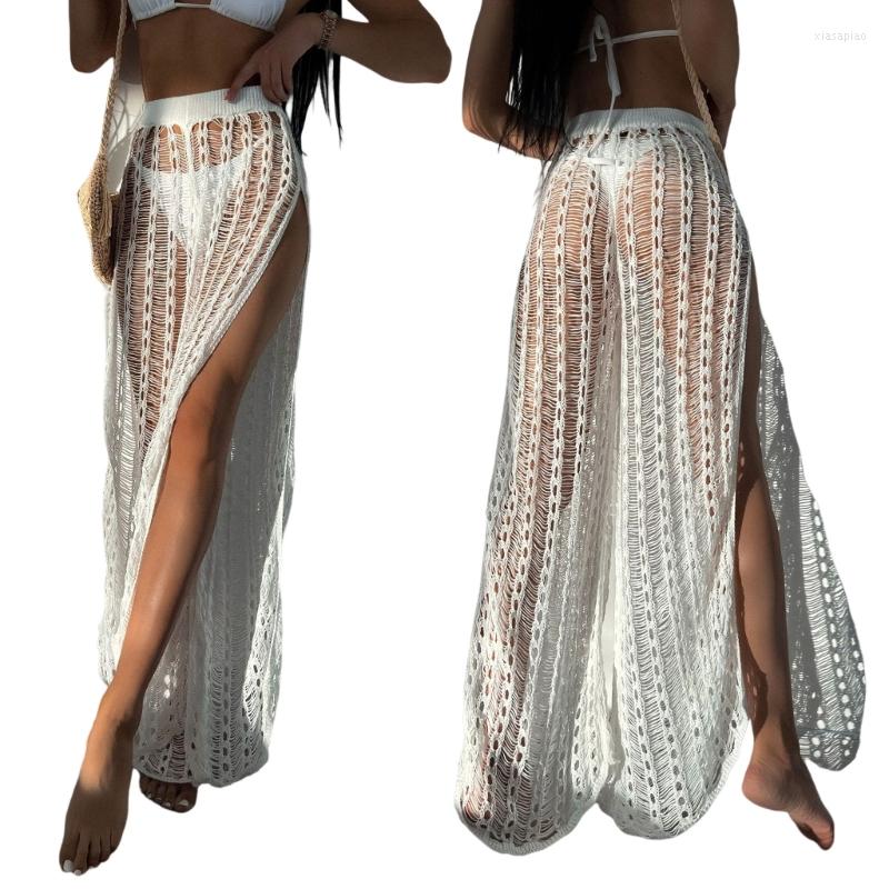 

Women's Swimwear Womens Crochet Beach-Pants-See Through Bikinis Cover Up Pants Lady Hollow Out Swimsuit Side Split Beach-Pants, White