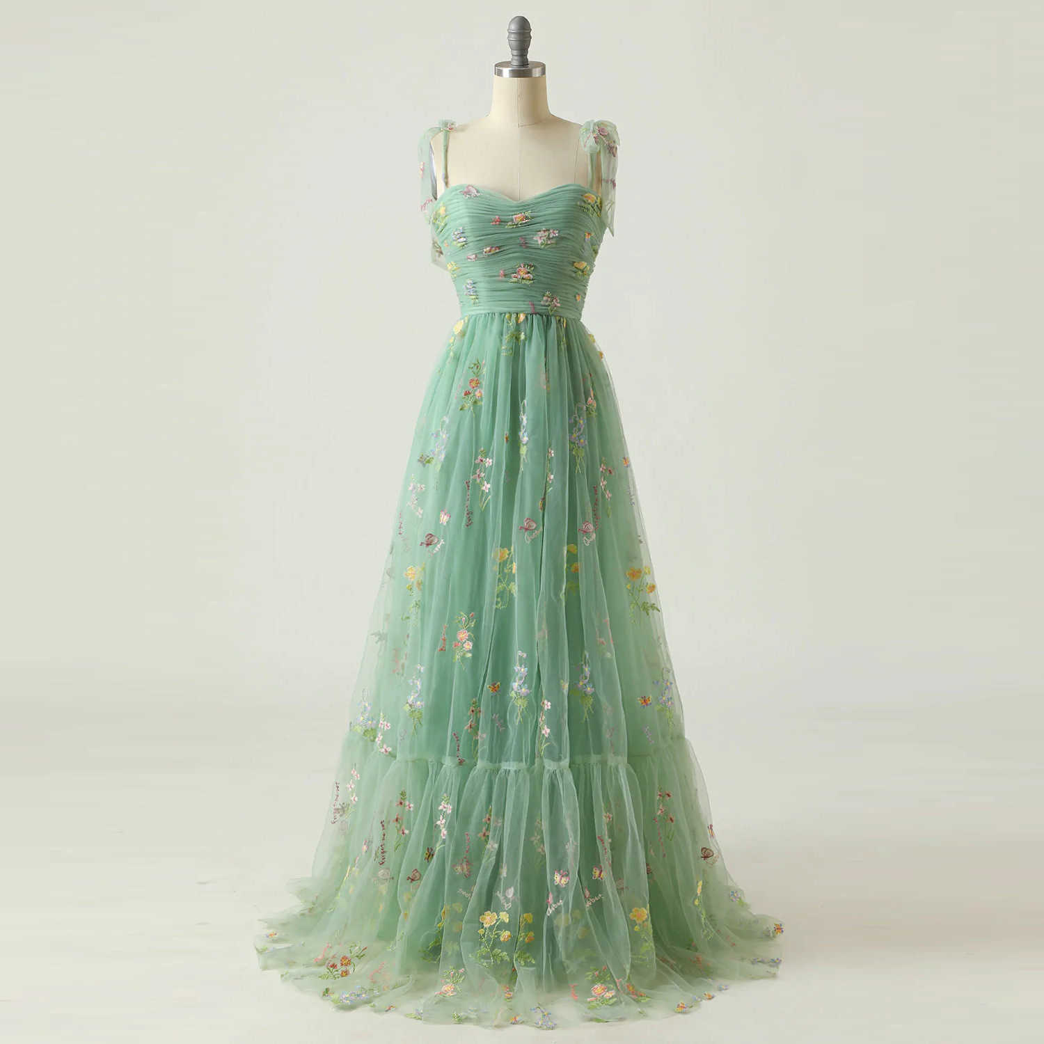 Dresses 2023 Elegant Prom Mint Green Adjustable Shoulder Straps Shiny Love Tulle Tea Length Wedding Party Graduation Dress P230531-image-872144416