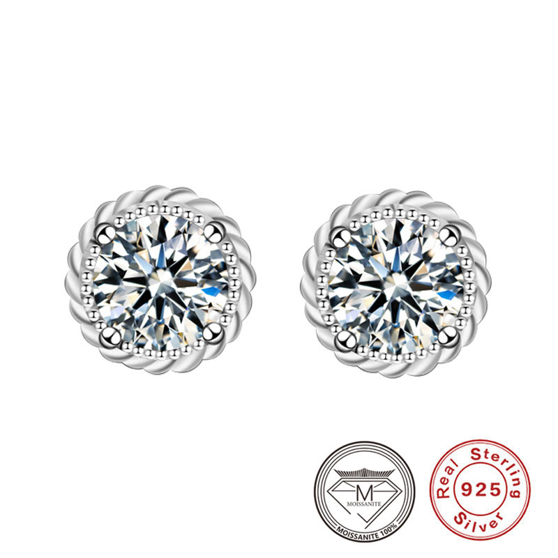 

Pure 925 Silver Planet Stud Earrings 0.5ct Moissanite Earrings for Women