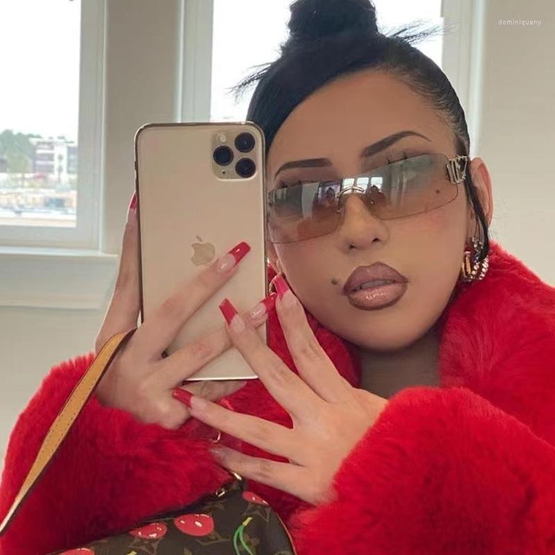 

Sunglasses Rimless Square Vintage Women Brand Designer Mirror Personality Sun Glasses Female Fashion Y2K Punk