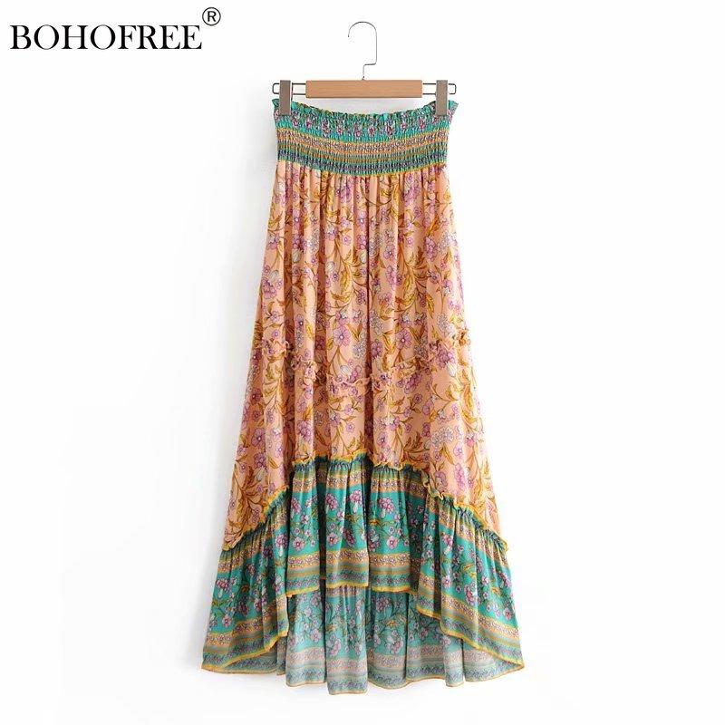 

Dresses Boho Vintage Elastic Waist Maxi Hippie Long Skirt Woman Skirts Lolita Skirt Mujer Faldas Summer Hippe Saia, Blue red