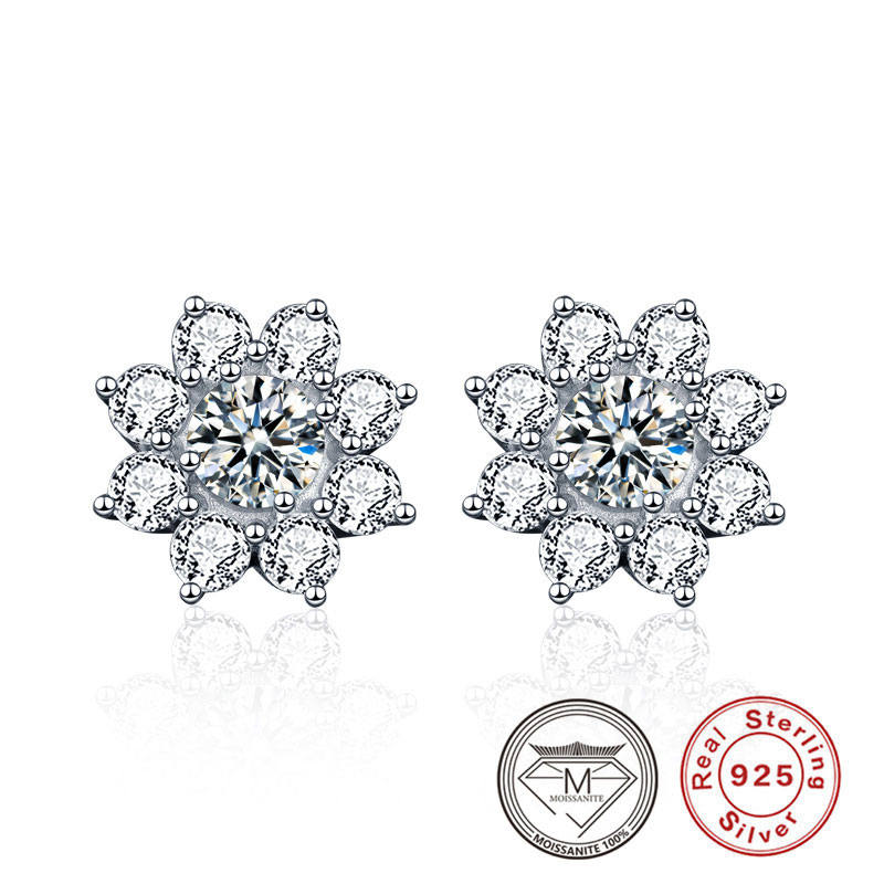 

925 Sterling Silver Sunflower Earrings with Brilliant Moissanite Women Fashion Stud Earrings