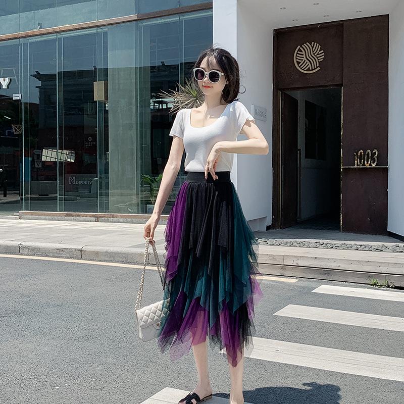 

Dresses Good Source Gradual Color Irregular Gauze Skirt Halflength Skirt with High Waist Puffy Skirt, Medium Length, One for Distributi, Black