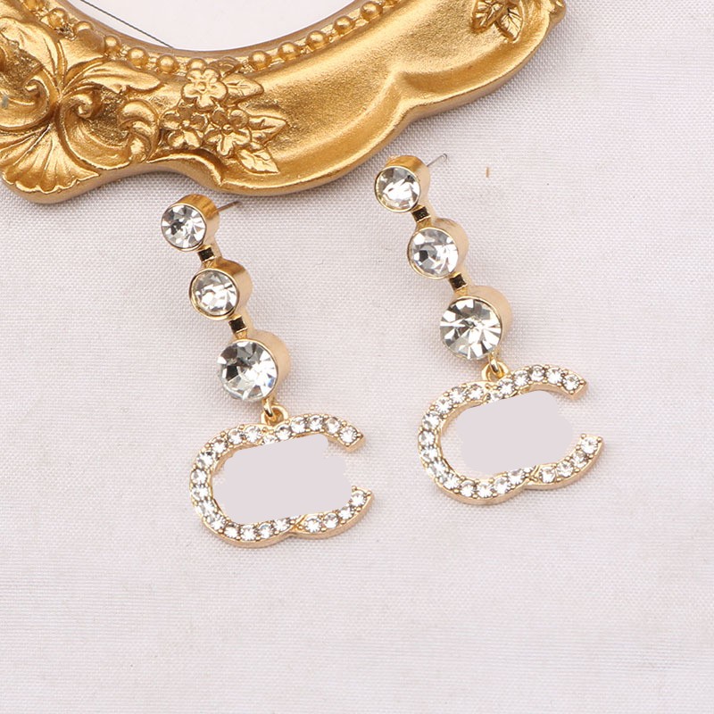 Plaqué Argent 925 Marque De Luxe Designers Lettres Goujon Géométrique Femmes Célèbres Rond Cristal Strass Perle Boucle D'oreille De Noce Pendenti