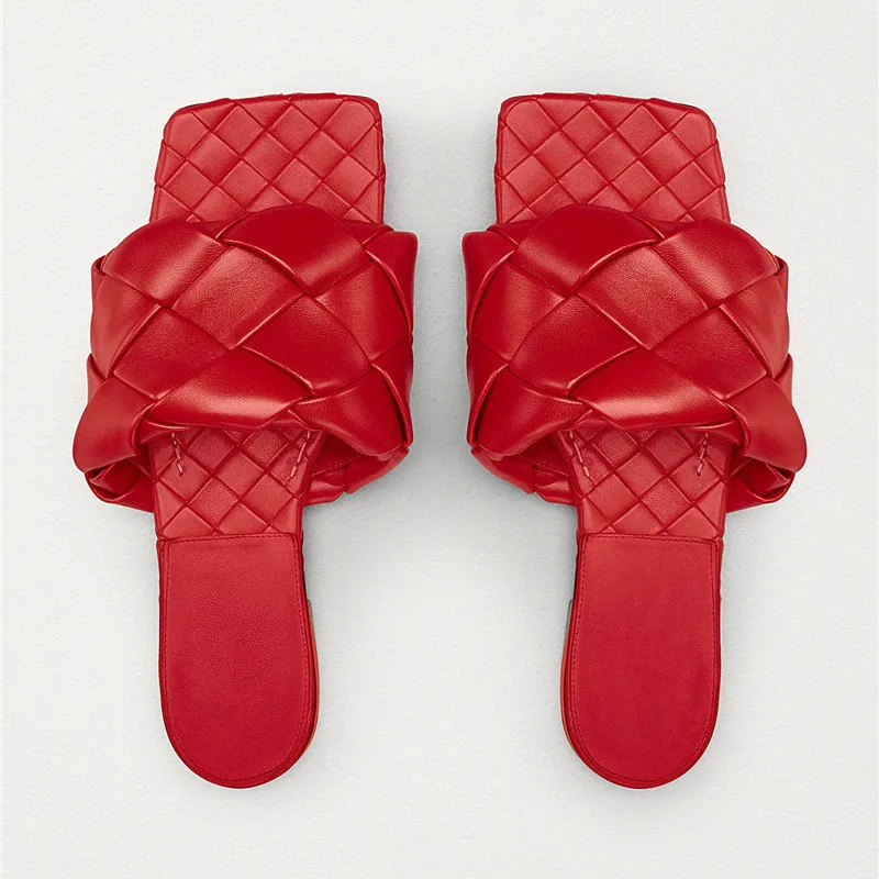 

Square Low Heel Woman Sandals 2023 Summer Shoes Weave Open Toe Fashion Sandals Women Low Leather Casual Outside Baech Shoes Size 35-43, Black