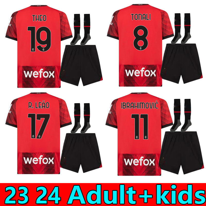 

Adult Kids kit IBRAHIMOVIC 23/24 Soccer Jerseys GIROUD miLan home DONNARUMMA 2023 2024 TONALI TONALI R.LEAO THEO DE KETELAERE REBIC KESSIE Football Shirt Men uniforms, 23/24 home