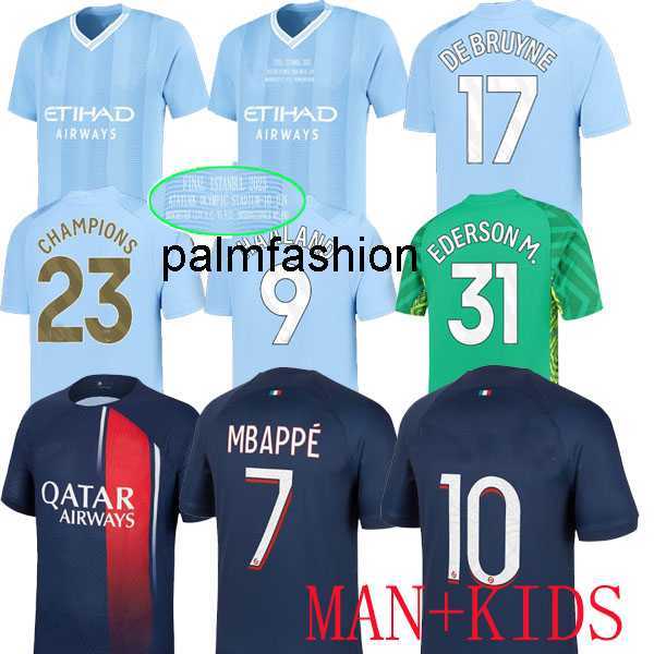 

HAALAND soccer jersey 23 24 DE BRUYNE MANS CITIES GREALISH MAHREZ FINAL HOME 2023 football shirt uniforms men kids VERRATTI sets psgs MBAPPE Special MANCHESTERS, 23 24 home+patch 3