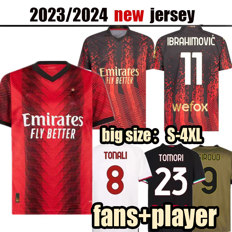 

22/23 24AC MILANS IBRAHIMOVIC GIROUD Soccer Jerseys 2023 2024 THEO BRAHIM TONALI 4th Shirt ROMAGNOLI R.LEAO S.CASTILLEJO KESSIE SAELEMAEKERS Football uniform S, 17