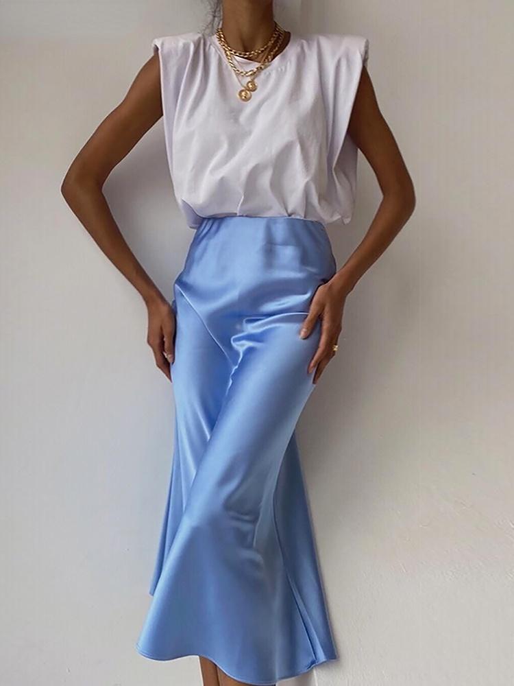 

Dresses Sumuyoo Solid Purple Satin Silk Skirt Women High Waisted Summer Long Skirt New 2020 Elegant Ladies Office Skirts Midi Spring, Black