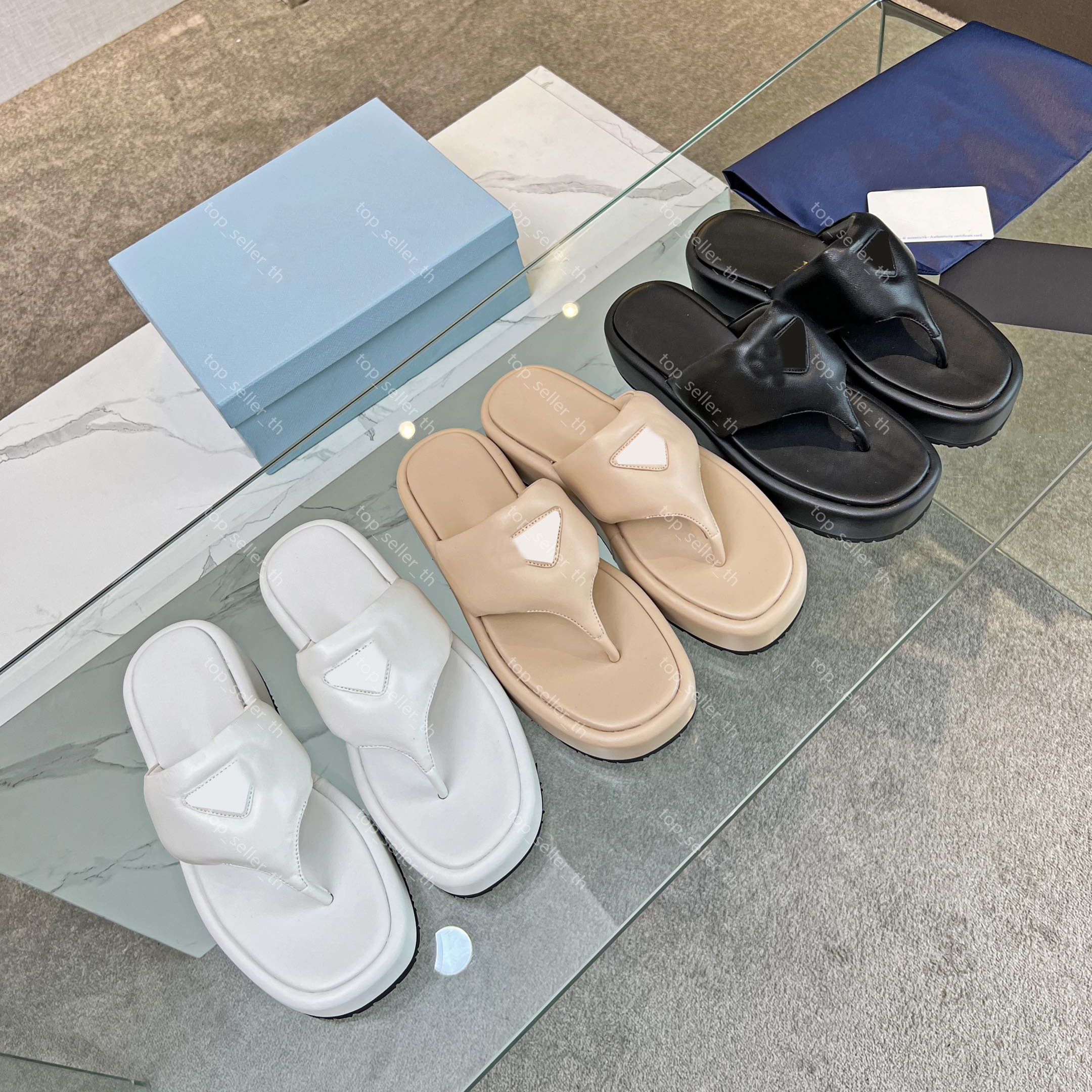 

Designer Sandals Women Flip-Flops Nappa Leather Sandal Summer Flat Heel Slides Slippers With Box, White