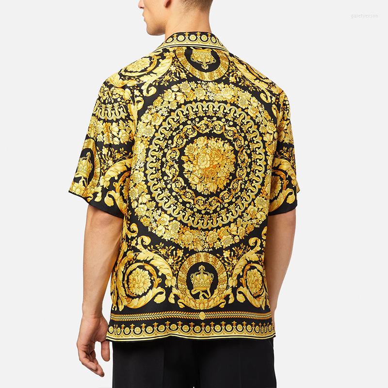 

Men' Casual Shirts Vintage Graphic Print Mens Summer Short Sleeve Lapel Button Shirt Streetwear Men Clothes Fashion Loose Tops, 01 yellow