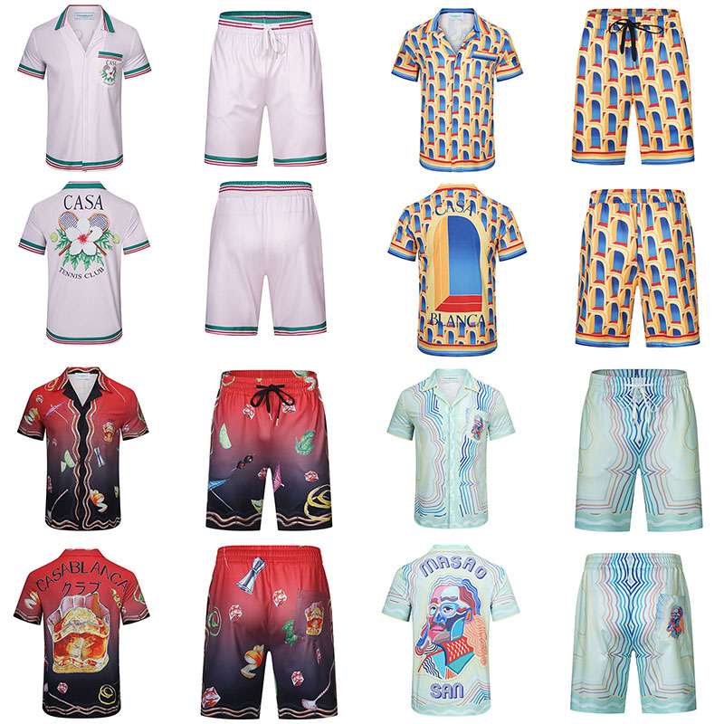 

Summer CASABLANCA Mens Womens Lovers Hawaii Vacation Beach Swim Casual Shirt Shorts Set Masao San Suits Designer Quick Dry Fabric Couple Slim Fit CASABLAN Shirts Set, Set 4
