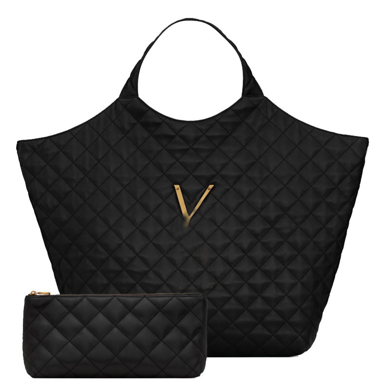

Large Tote Bag Quilted Handbag Designer Luxury Beach Bag Shop Bags Women Sheepskin Shoulder Bag Genuine Leather Purse Fashion Letter Hardware Beach Totes Quality, Black