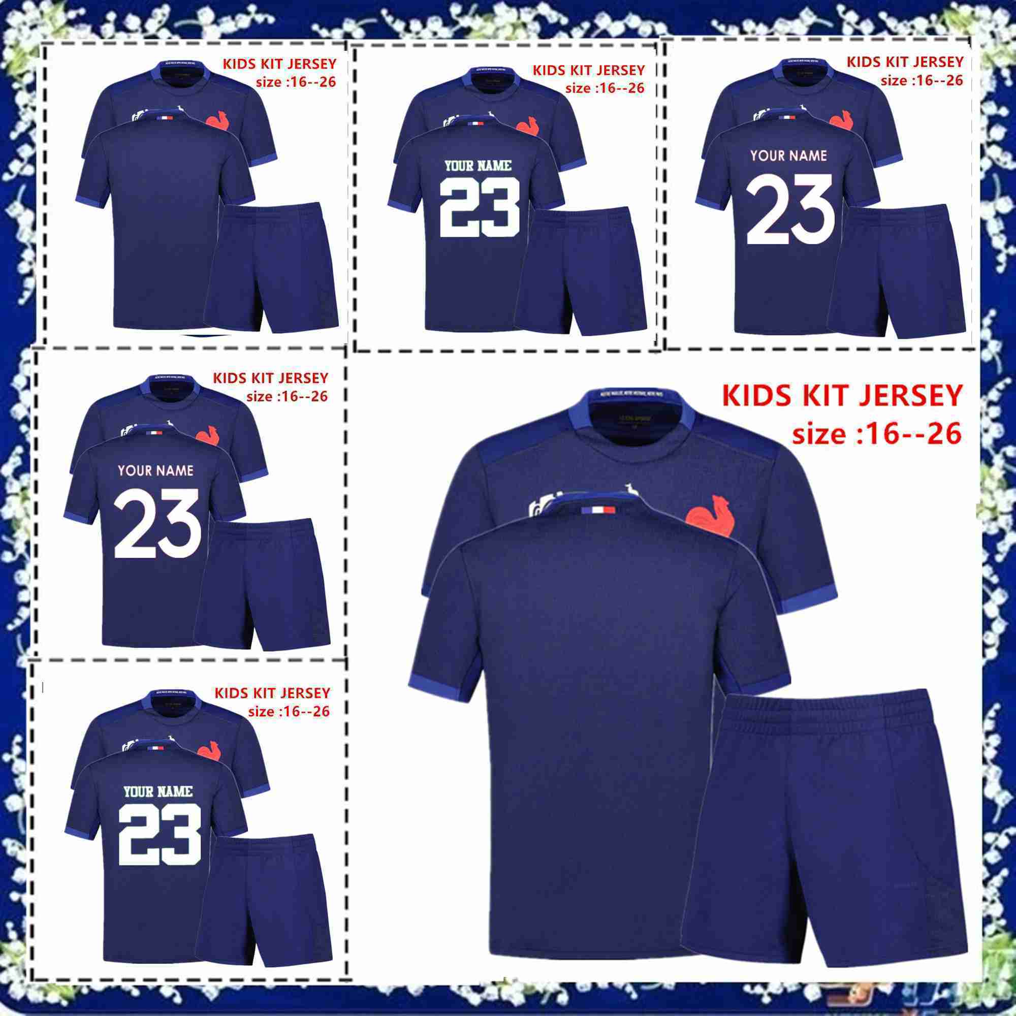 

fw23 Men's T-Shirts 2023 France Home Rugby Jersey Shirt YOUTH KIDS KIT 2023/24 FRANCE HOME RUGBY TRAINING JERSEY SHORTS size 16--26