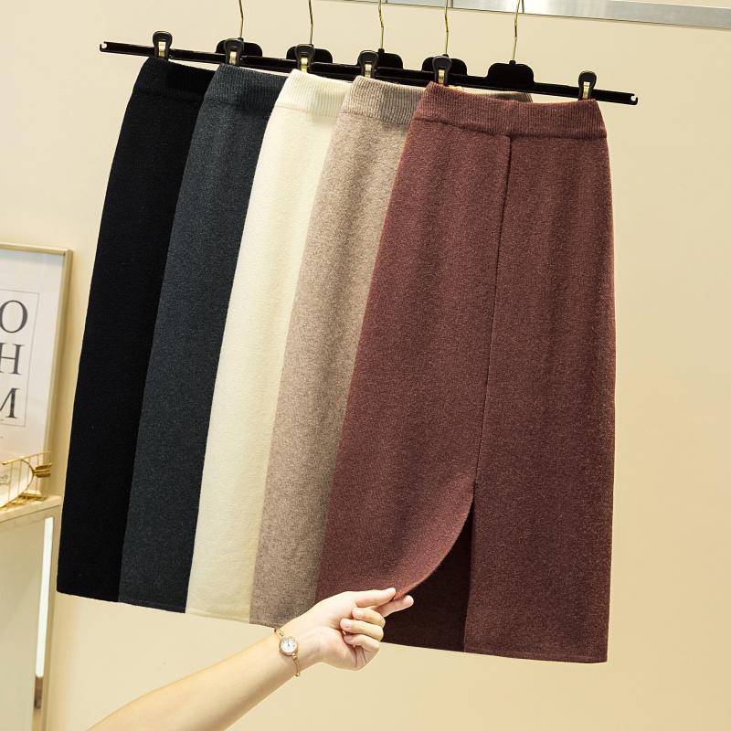 

Dresses Gkfnmt Casual Long Thick Sweater Midcalf Skirt Female Autumn Winter 2021 Split Back Warm Cashmere Knit Skirt Women Khaki Black, Dark gray