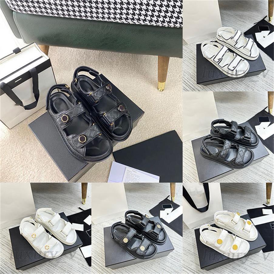 

Brand Designer Women Sandals Crystal Calf Leather Casual Shoes Dad Sandals Fashion Quilted Platform Slides Summer Beach Flip Flops, Color 19