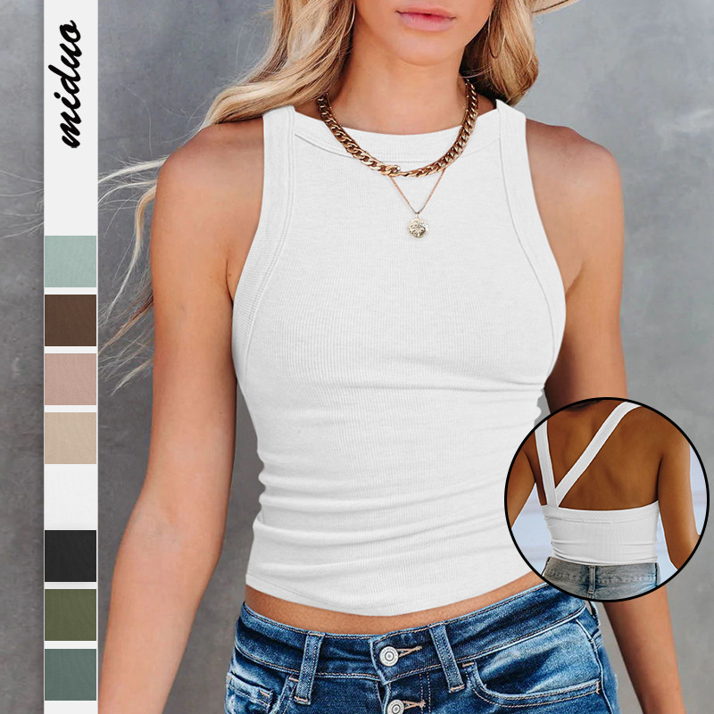 

2023 New products womens short tank tops summer clothing solid color backless sexy outwearing sleeveless T-shirts garments sexy slim fit bottoming shirt undershirt, Apricot