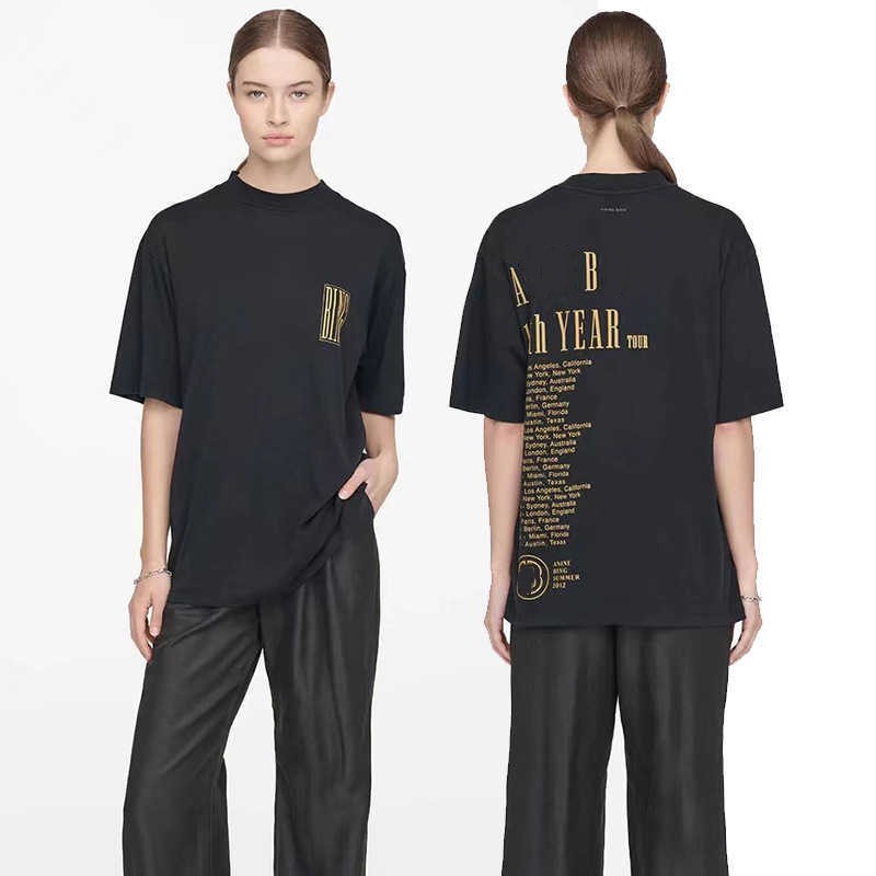 

BING Letter Bing Print Vintage t Shirt Washing Yeast AB Women Designer AB Short-sleeved T-shirt Summer Cotton Tee Tops Polo, Dark gray